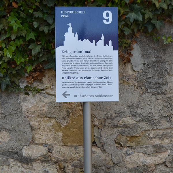 Historischer Rundgang UNITA Schild auf Ständer